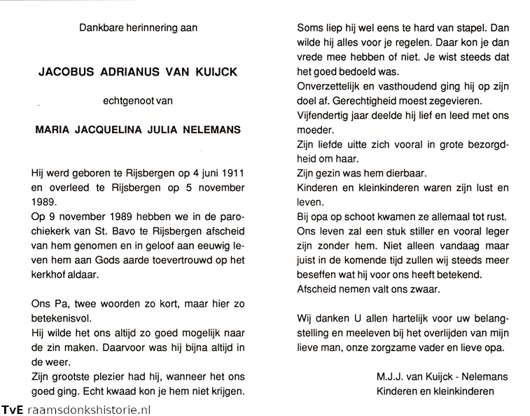 Jacobus Adrianus van Kuijck- Maria Jacqelina Julia Nelemans